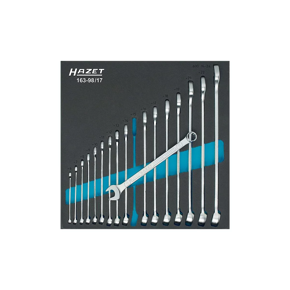 HAZET gereedschapsmodule 163-98/17, 17-delige combinatiesleutelset, SW 6-24 mm, tractieprofiel, moduulmaat 344 x 342 mm