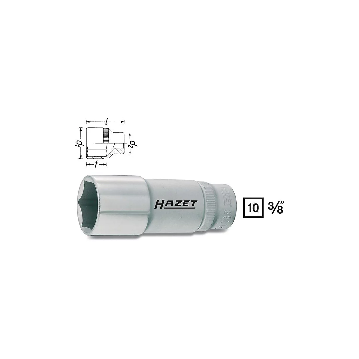 HAZET inbus 880LG, 3/8 inch aandrijving, zeskant SW 17 mm, L 60 mm, CV-staal, verchroomd