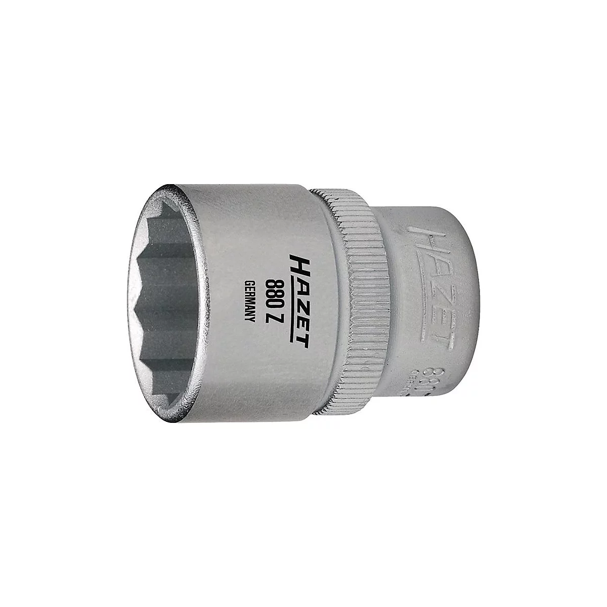 Ein silberner Steckschlüsselsatz mit dem Aufdruck HAZET 880 Z, Germany.