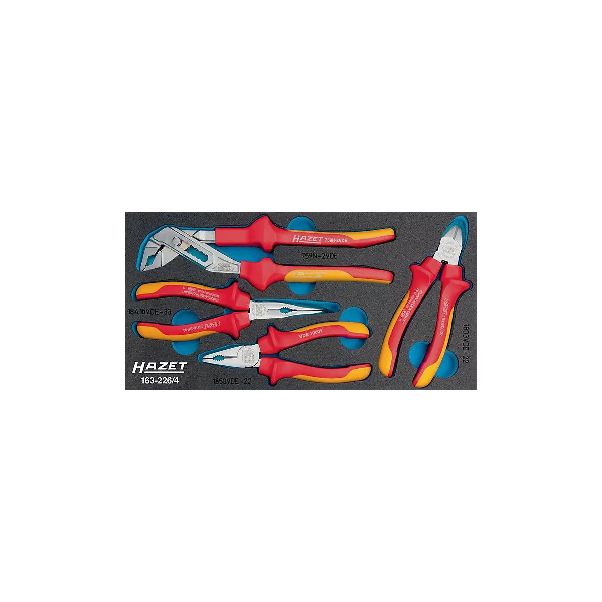 HAZET Werkzeugmodul 163-226/4, Zangensatz 4-teilig, schutzisoliert, B 342 x T 172 mm