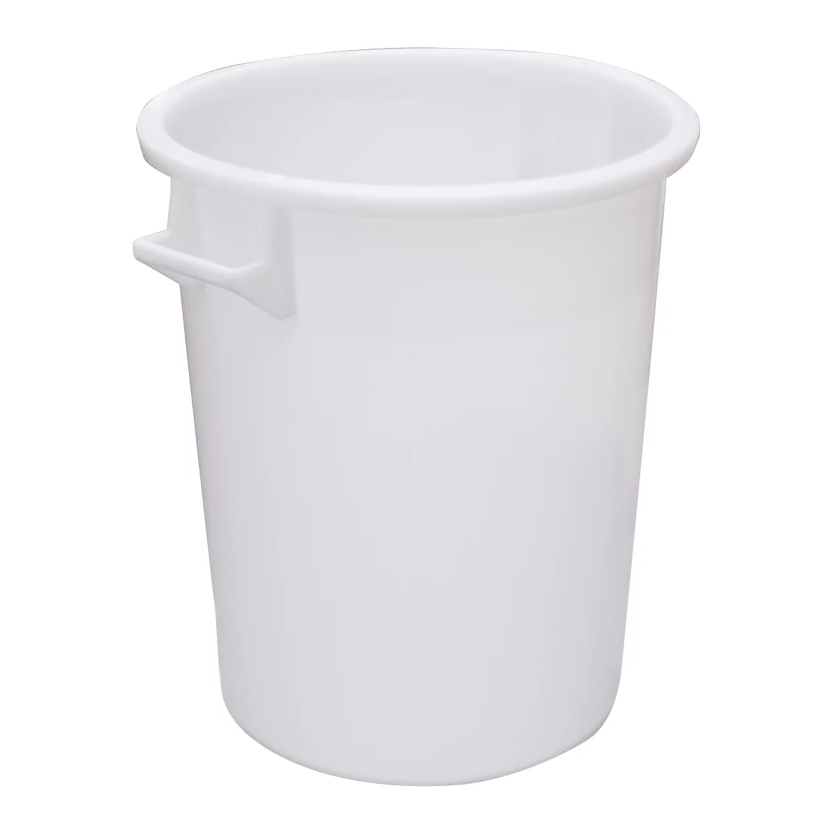 White, cylindrical container with handles.