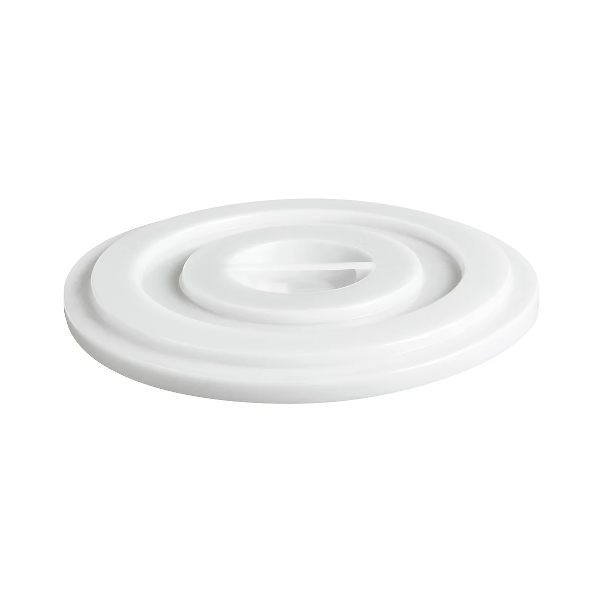 White oval cover with grooved pattern.