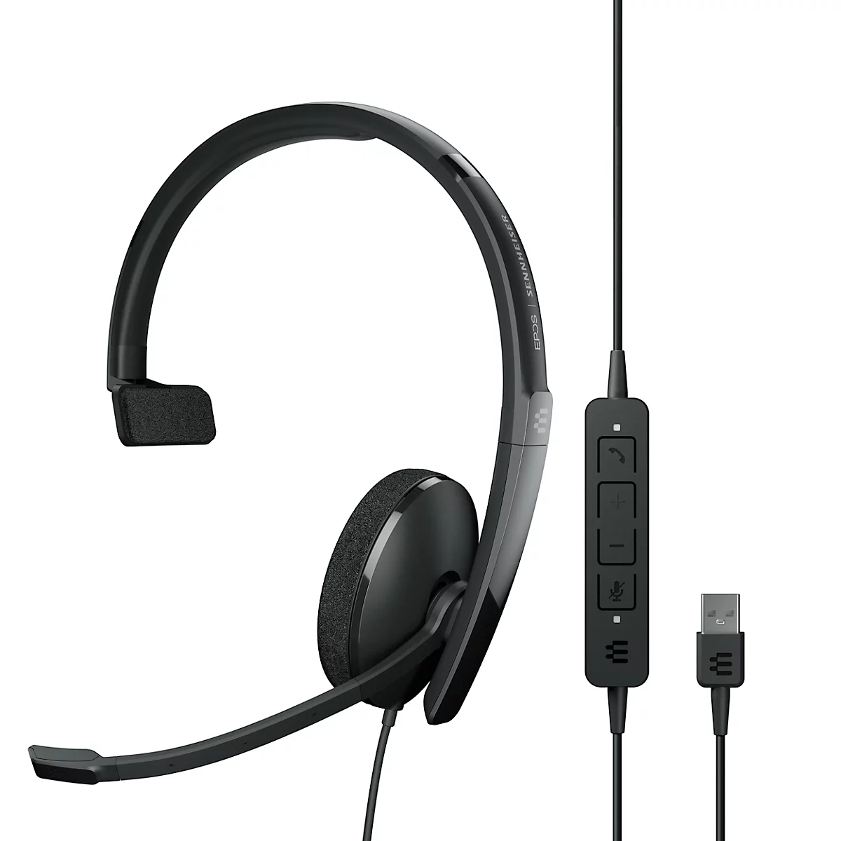 Headset EPOS|Sennheiser ADAPT 130 USB II, einseitig, USB-A, UC-optimiert, 3,5 mm Klinkenstecker, Ohrpolster aus Kunstleder, schwarz