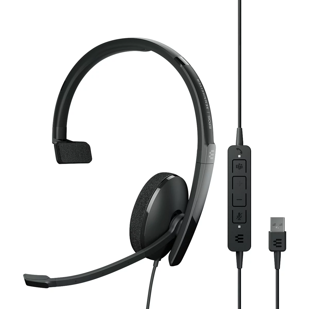 Headset EPOS|Sennheiser ADAPT 130T USB II, einseitig, USB-A, UC-optimiert & zertifiziert für Microsoft Teams, 3,5 mm Klinkenstecker, Ohrpolster aus Kunstleder, schwarz
