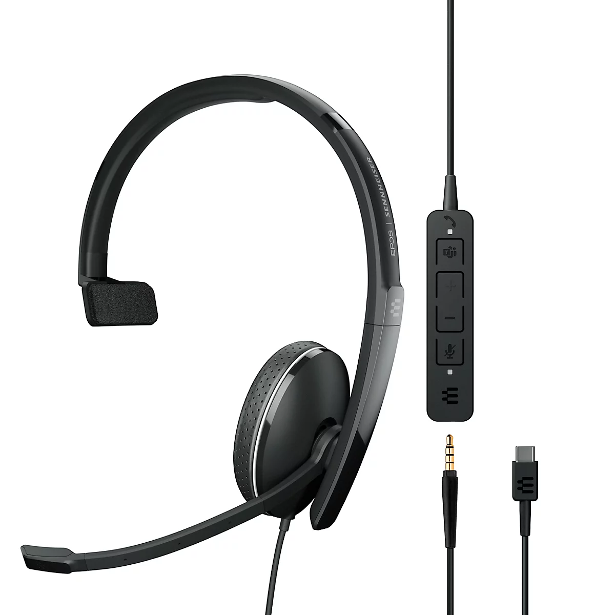 Headset EPOS|Sennheiser ADAPT 135T USB-C II, einseitig, USB-C, UC-optimiert & zertifiziert für Microsoft Teams, 3,5 mm Klinkenstecker, Ohrpolster aus Kunstleder, schwarz
