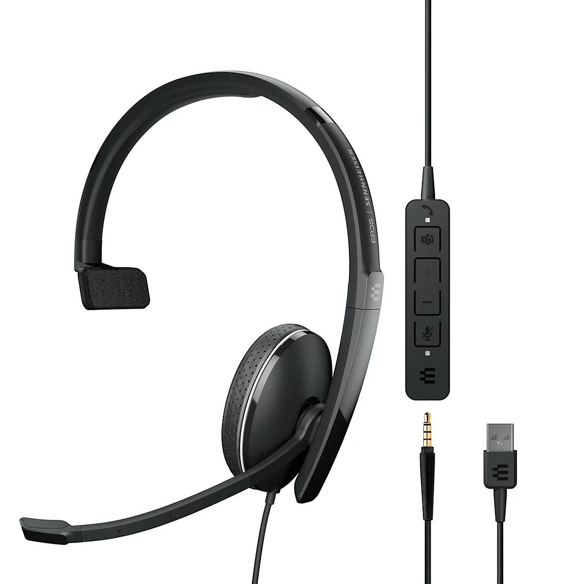 Headset EPOS|Sennheiser ADAPT 135T USB II, einseitig, USB-A, UC-optimiert & zertifiziert für Microsoft Teams, 3,5 mm Klinkenstecker, Ohrpolster aus Kunstleder, schwarz
