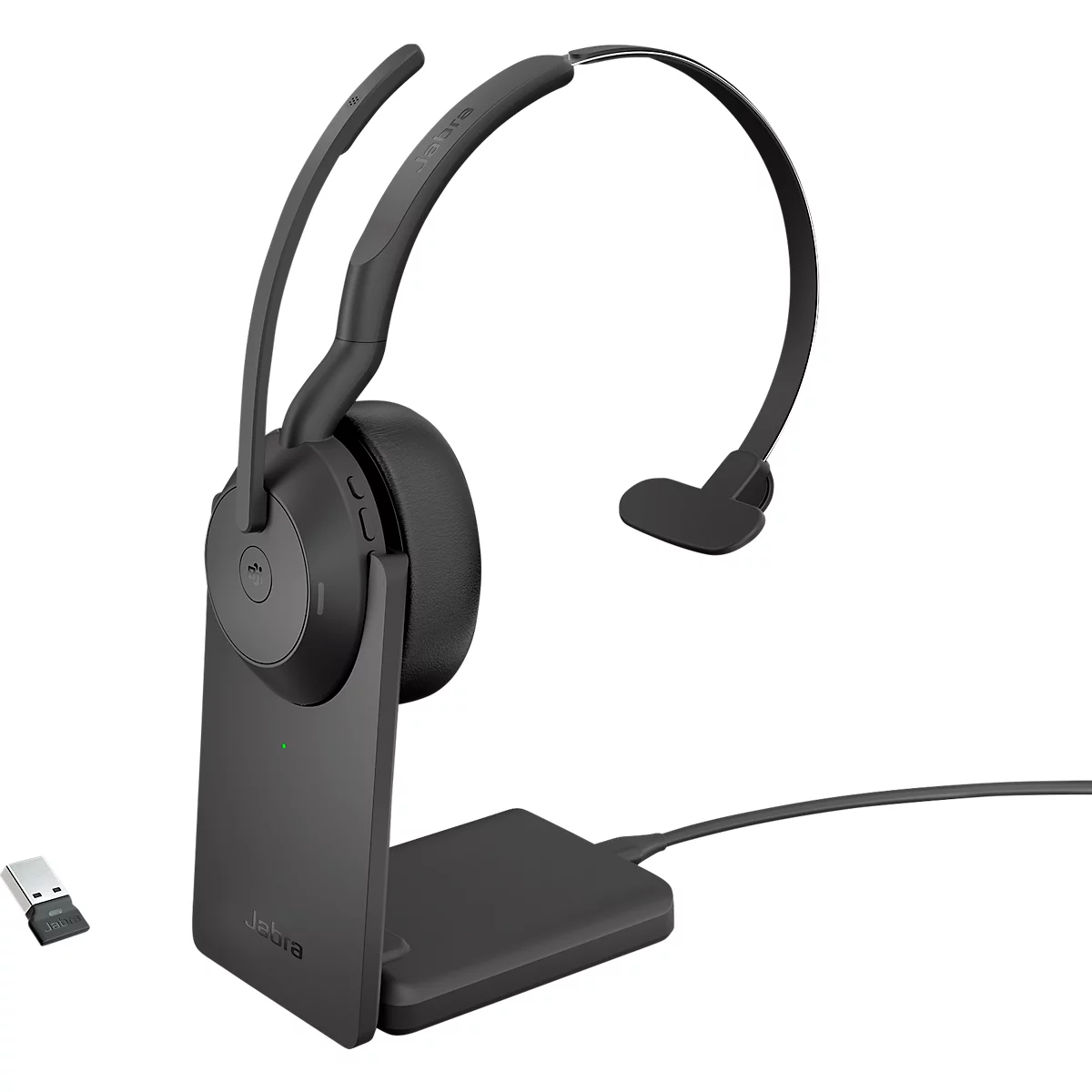 Headset Jabra Evolve2 55 link380a Mono, mit Ladestation, Reichweite bis 30 m, bis 10 h, MS-Teams optimiert, schwarz