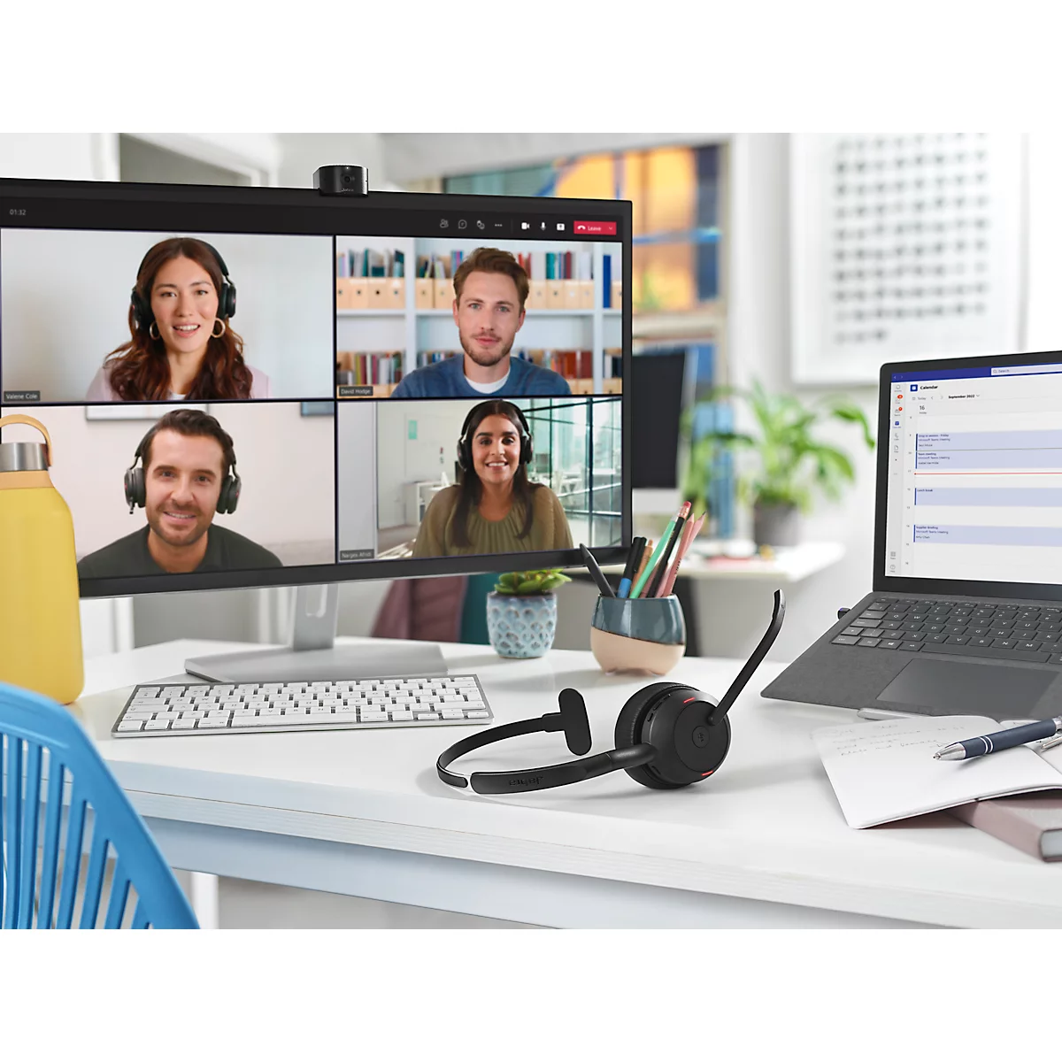 Headset Jabra Evolve2 55 link380a Mono, mit Ladestation, Reichweite bis 30 m, bis 10 h, MS-Teams optimiert, schwarz
