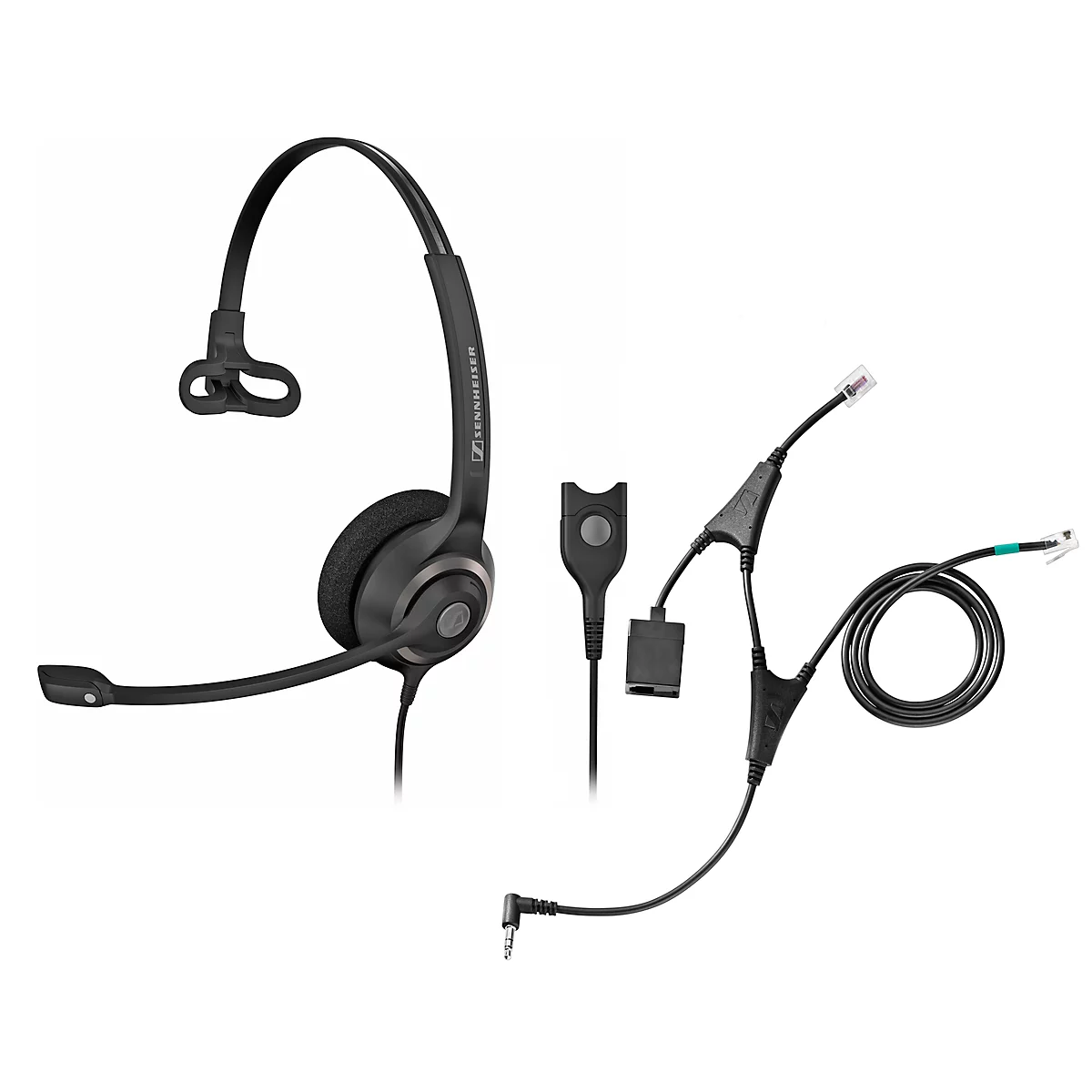 Headset Sennheiser SC 230, kabelaansluiting/monogeluid, met telefoonadapter CEHS-AL01, koptelefoon verstelb.