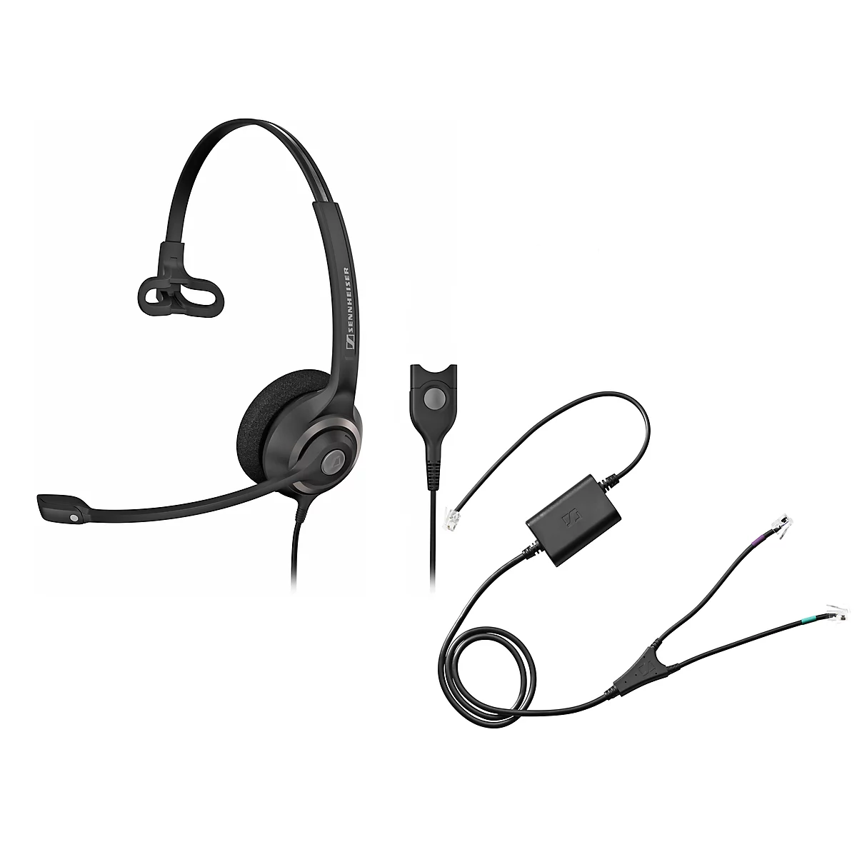 Headset Sennheiser SC 230, kabelaansluiting/monogeluid, met telefoonadapter CEHS-AV04, koptelefoon verstelb.