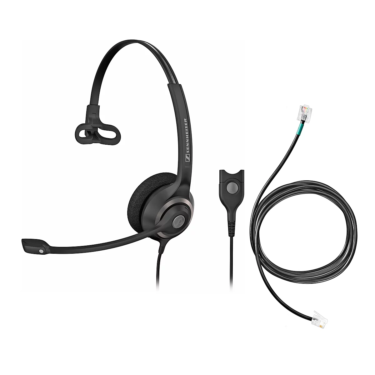 Headset Sennheiser SC 230, kabelaansluiting/monogeluid, met telefoonadapter CEHS-DHSG, koptelefoon verstelb.