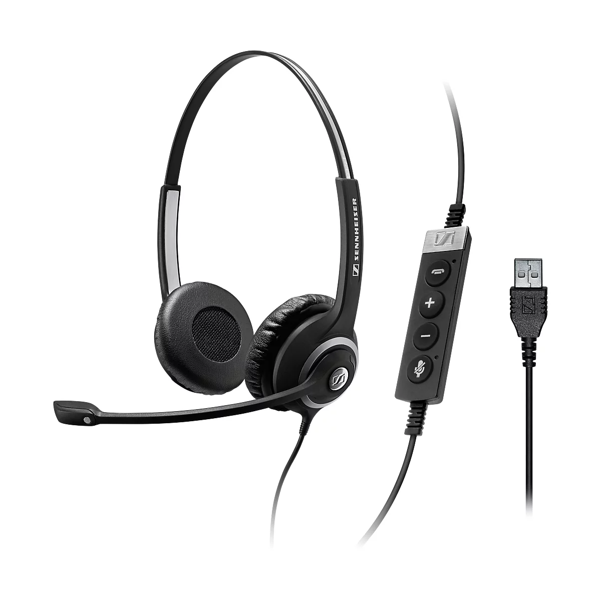 Headset Sennheiser SC 260 USB MS II, kabelaansluiting, Skype-gecertificeerd, stereogeluid, beugel instelbaar
