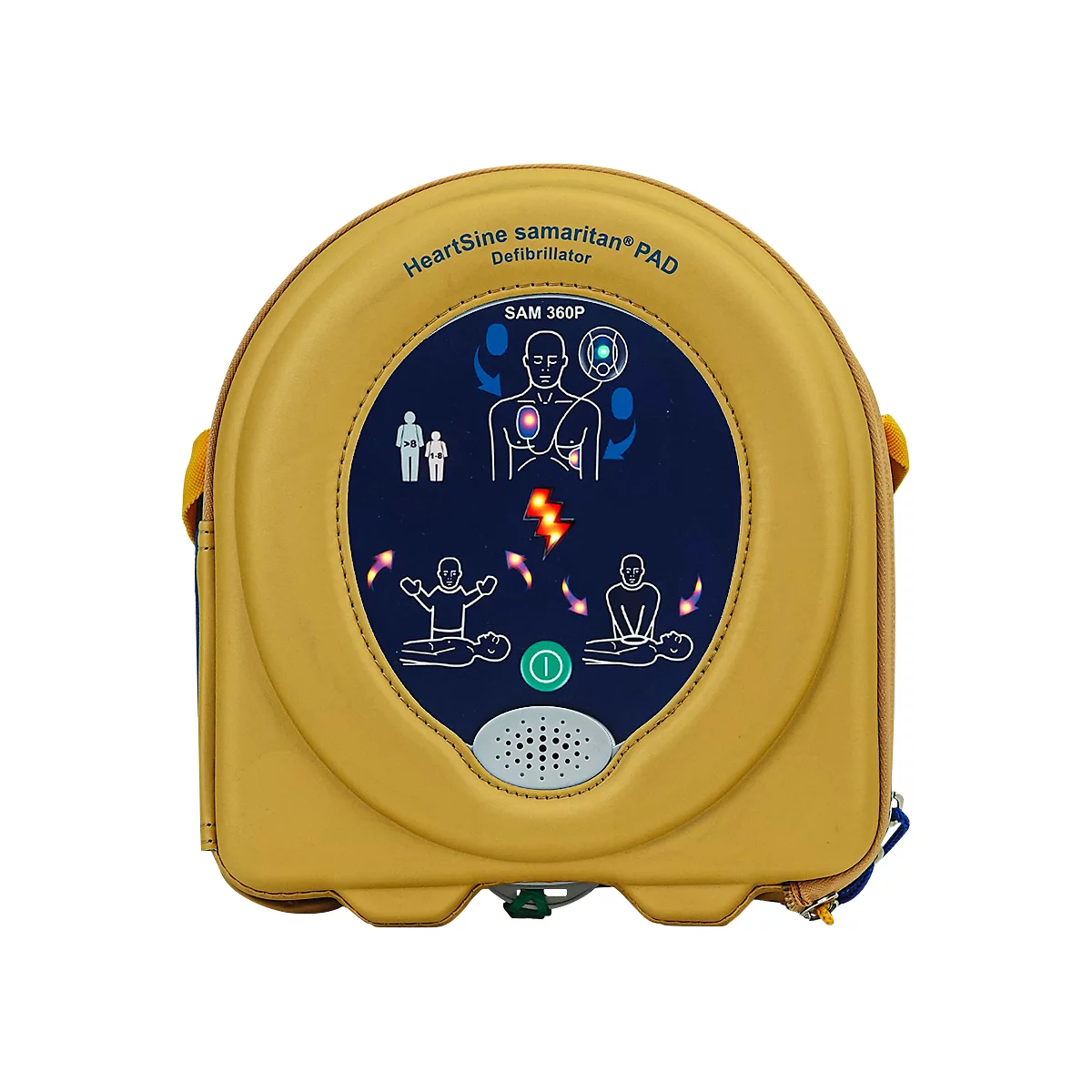 HeartSine SAM360P defibrillator, AED, voor gebruik binnenshuis, met automatische schokvrijgave, met alarm, 4 jaar all-risk aanvullende verzekering, in wandkast van acrylglas.