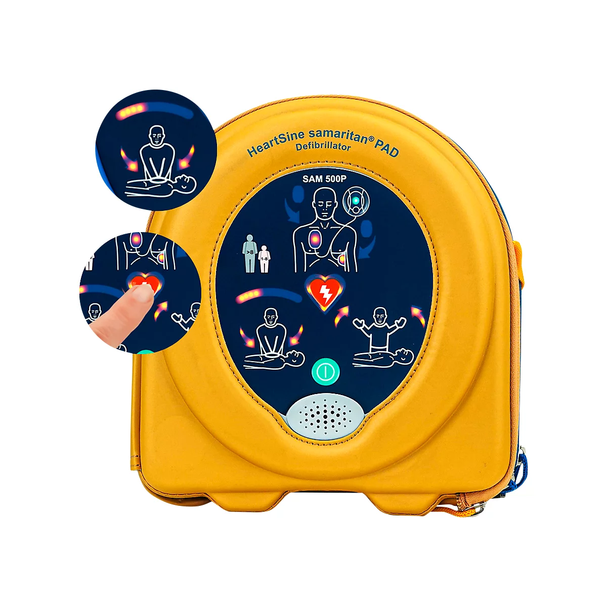 HeartSine SAM500P Reanimatiedefibrillator, AED, voor leken en eerstehulpverleners, met handmatige schokvrijgave, 4 jaar allrisk aanvullende verzekering