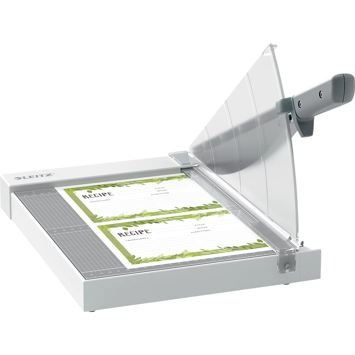 Hebelschneider Leitz Precision Home A4, bis A4, bis 8 Blatt, Papierklemme, Ableselineal, Klingenschutz, Edelstahl und Kunststoff