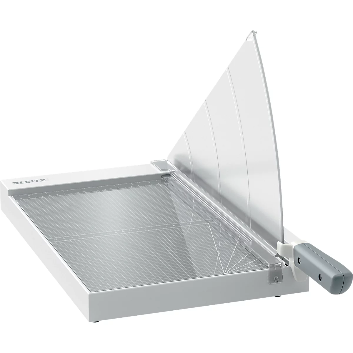 Hebelschneider Leitz Precision Office A4+, bis A4, bis 15 Blatt, beleuchtete Schneidkante, Ableselineal, Klingenschutz, Edelstahl und Glas