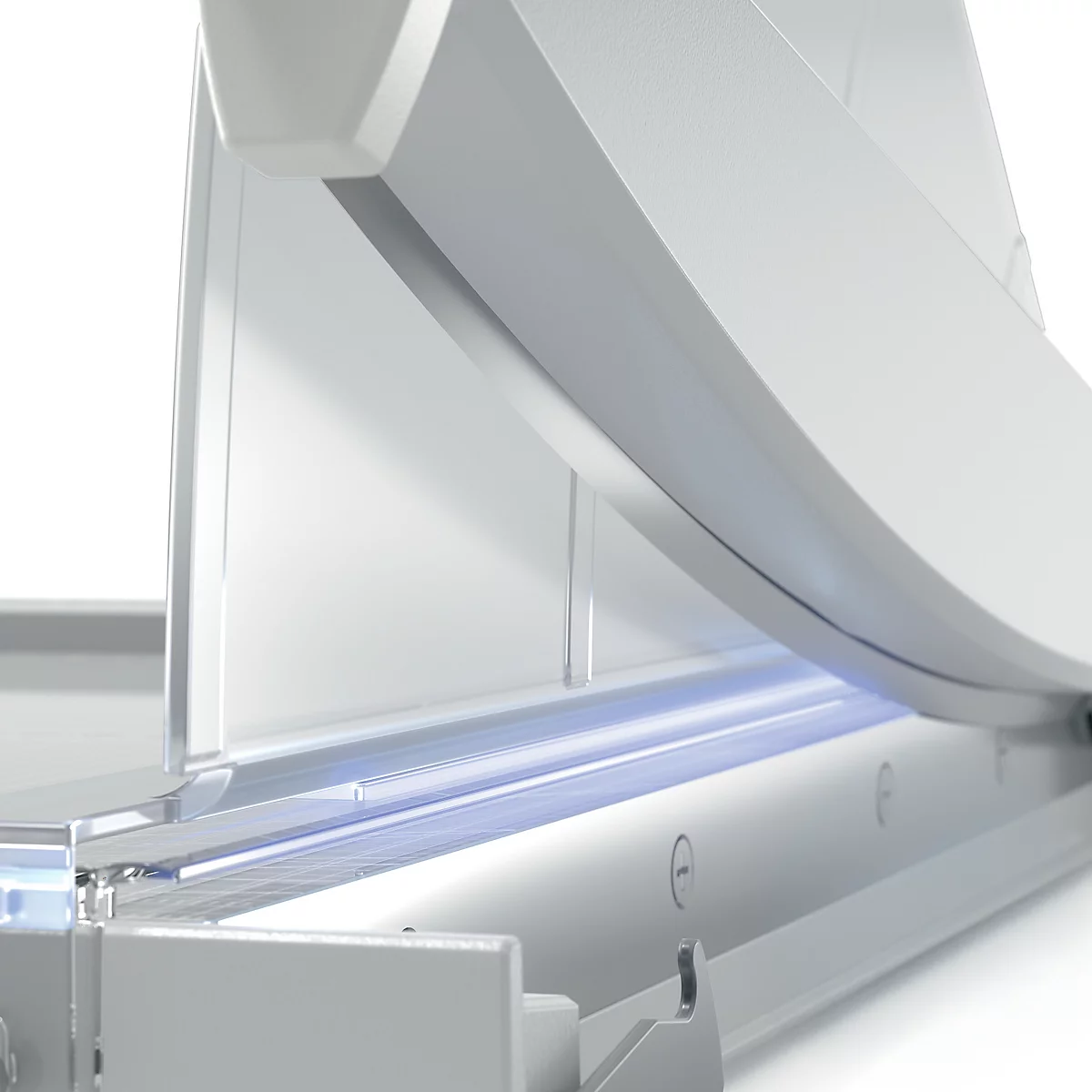 Hebelschneider Leitz Precision Office A4+, bis A4, bis 15 Blatt, beleuchtete Schneidkante, Ableselineal, Klingenschutz, Edelstahl und Glas