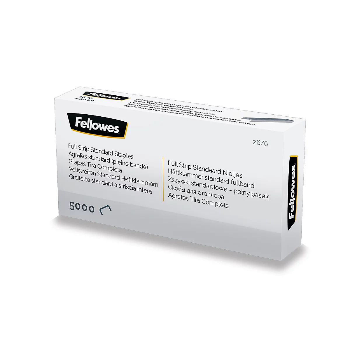 Heftklammern Fellowes® Typ 26/6, Vollstreifen, gemeißelte Spitze, B 12,7 x T 107 x H 6 mm, silber, 5040 Stück
