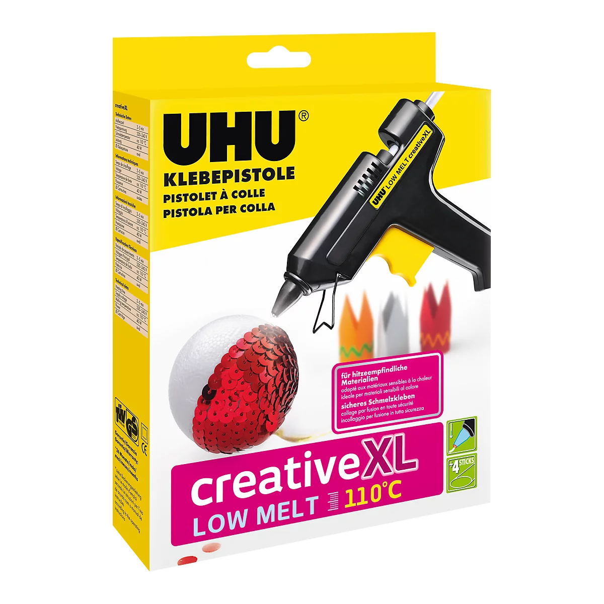 Heißklebepistole UHU Creative LOW MELT 110°C, inkl. 4 Klebepatronen, 40 W