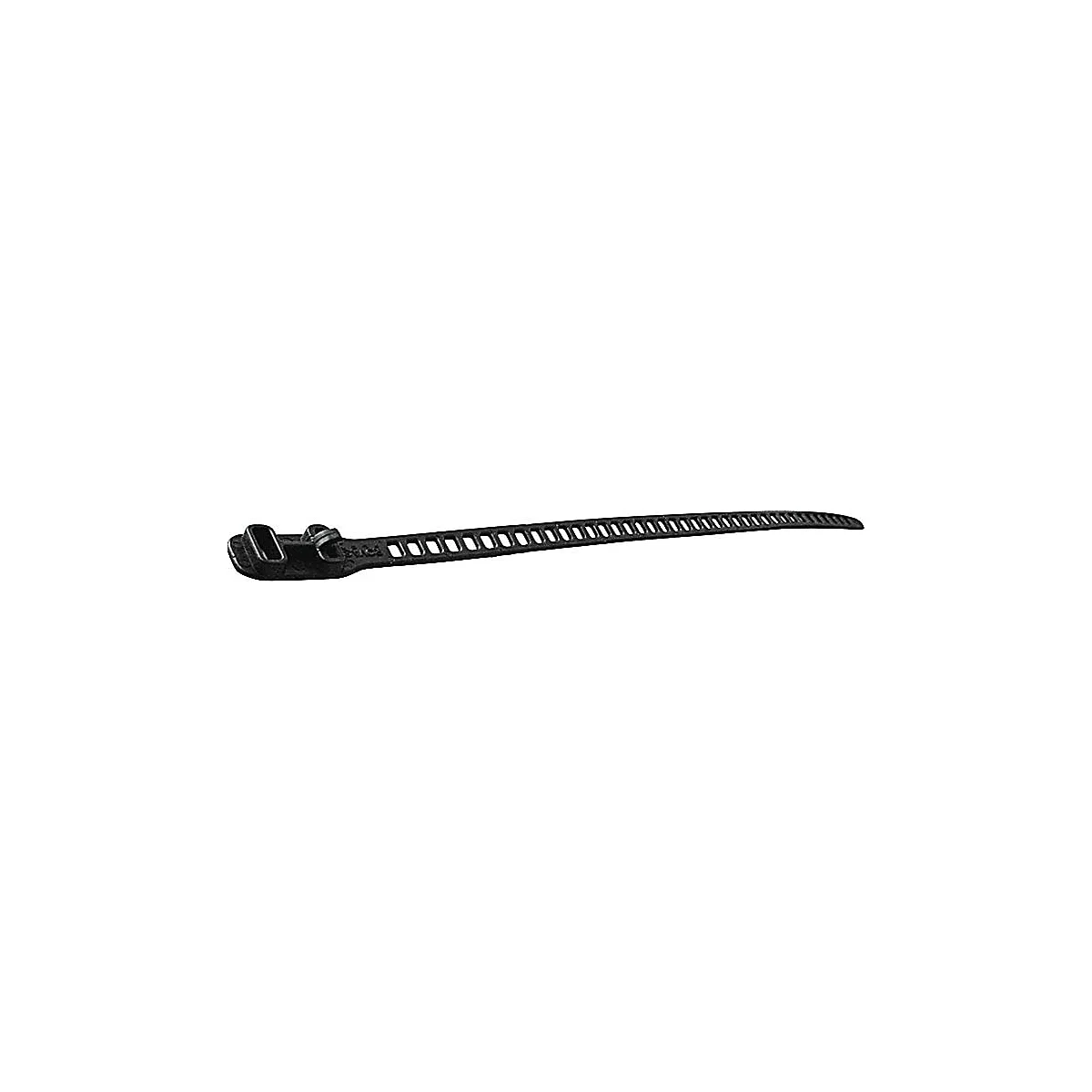 Collier de serrage noir avec bande dentée et fermeture.