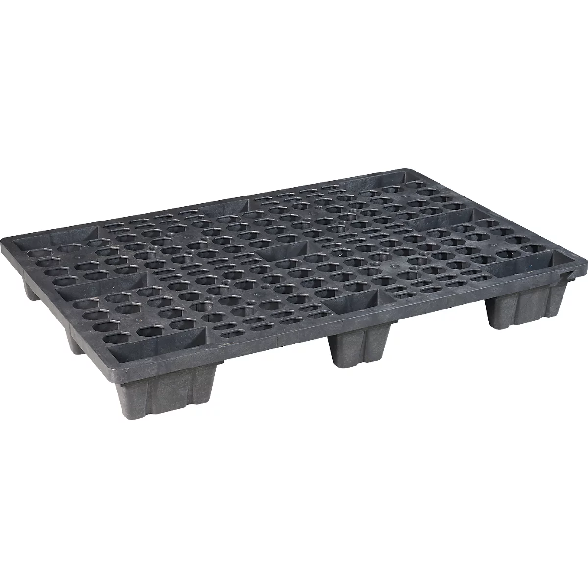 Herbruikbare kunststof stapelpallet KIGAnesto®, 7 kg, geperforeerd dek, tot 3500 kg, stapelbaar, 100% gerecycled materiaal, met rand, antraciet