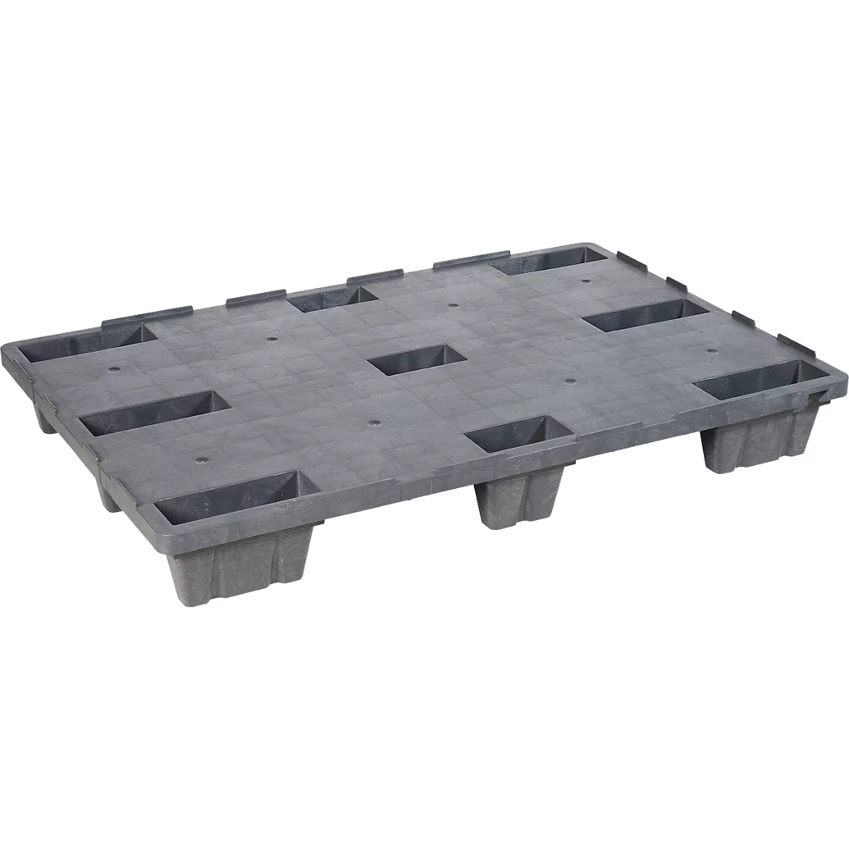 Herbruikbare kunststof stapelpallet KIGAnesto®, 8 kg, gesloten dek, tot 3500 kg, stapelbaar, 100% gerecycled materiaal, met rand, antraciet