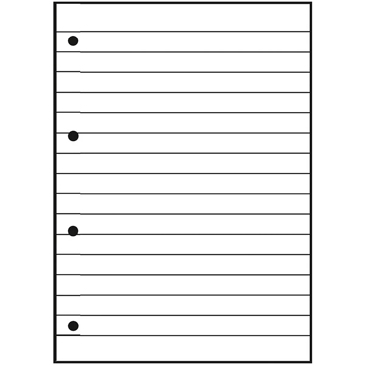 Blatt mit horizontalen Linien und vier schwarzen Punkten.
