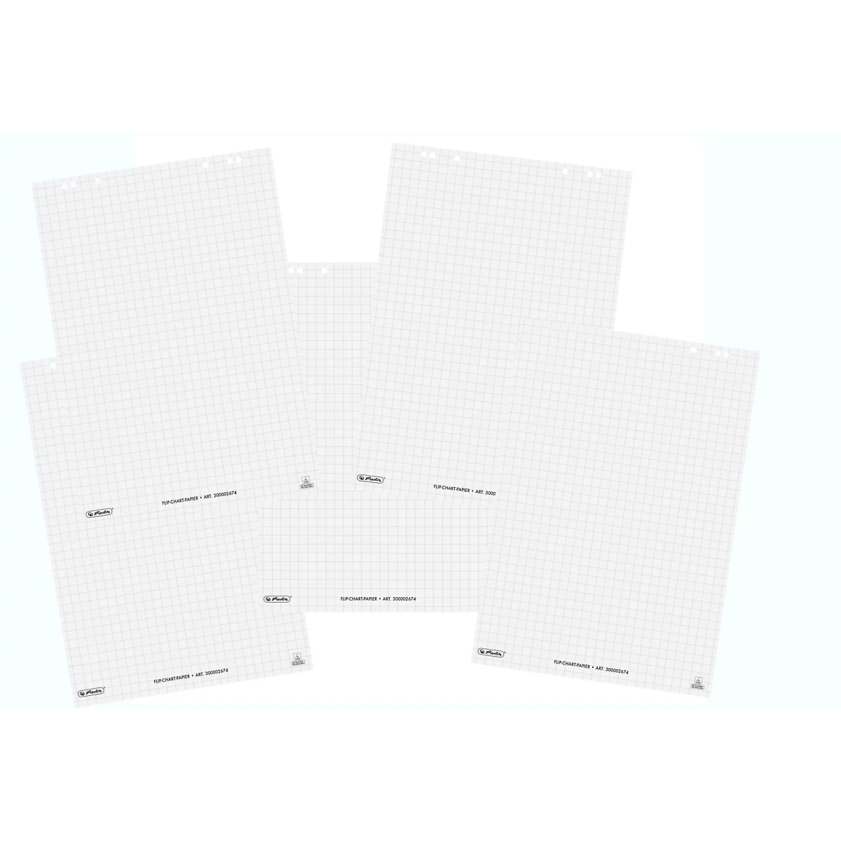 Herlitz flip-overblok, geruit, 6-voudig geperforeerd, B 650 x H 980 mm, papier, wit, 5 stuks van elk 20 vellen