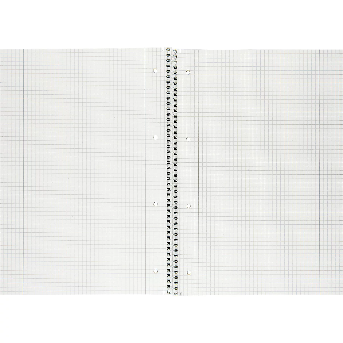 Open spiraalschrift met ruitjespapier en gaatjes langs de zijranden.