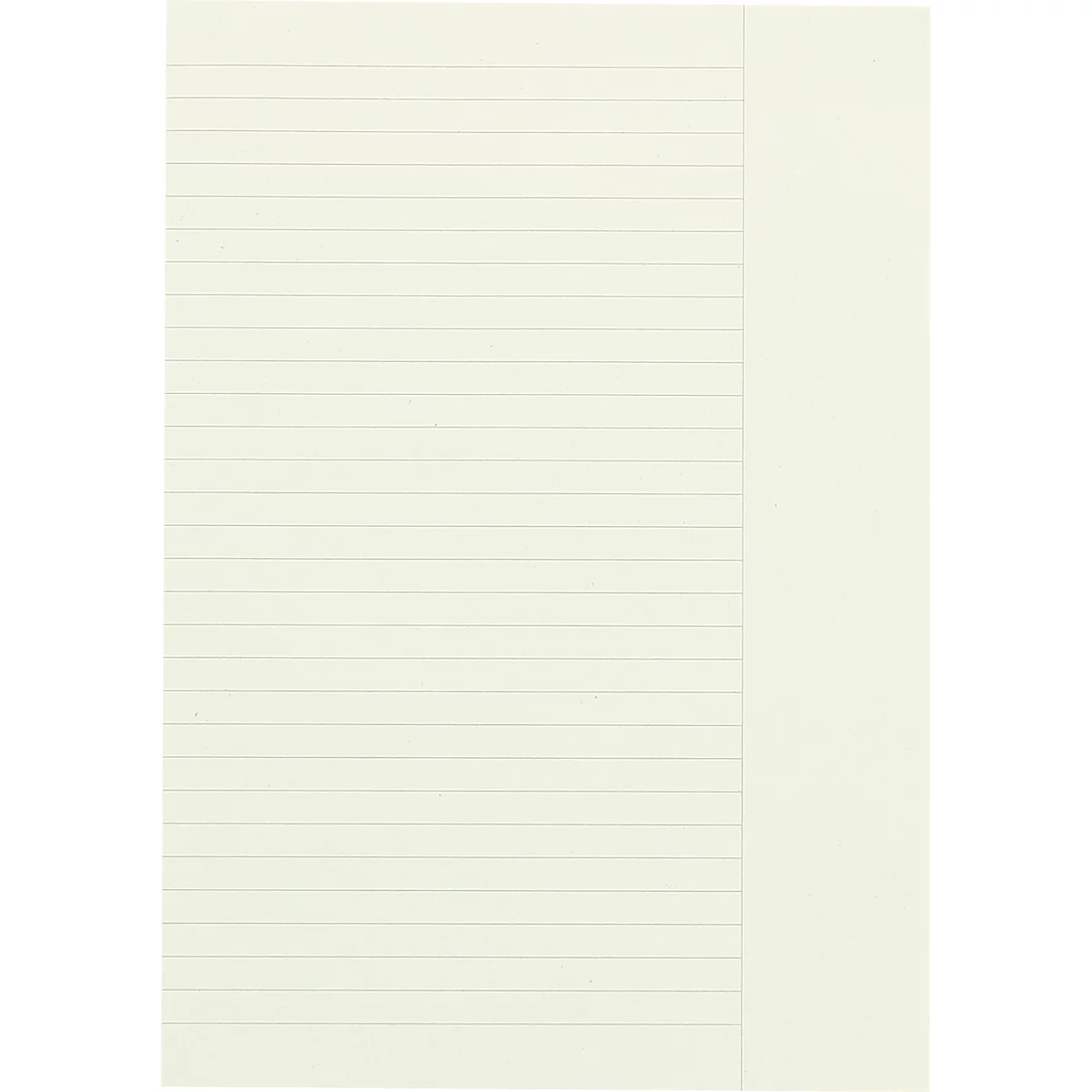 Hellgelbes liniertes Notizbuch mit vertikalem, unliniertem Rand. Linien verlaufen horizontal über die Seite.