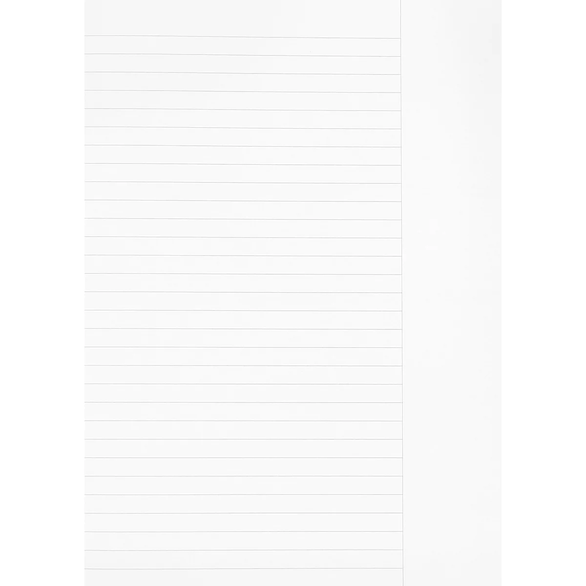 Een wit vel papier met horizontale lijnen en een brede, lege kantlijn aan de rechterkant.