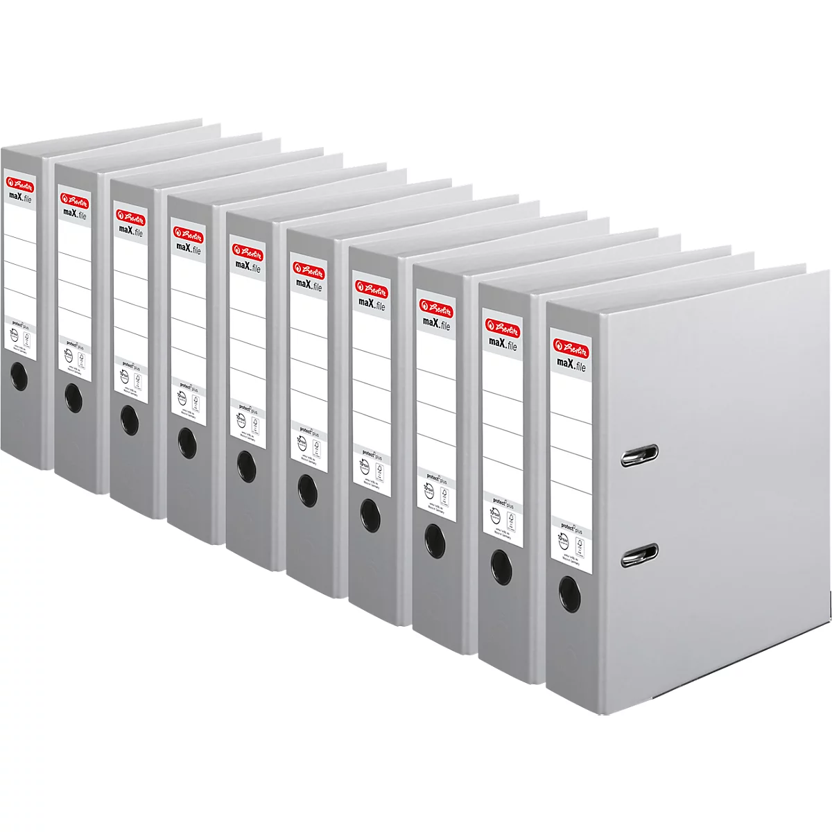 herlitz Ordner maX.file protect plus, DIN A4, Rückenbreite 80 mm, 10 Stück, grau