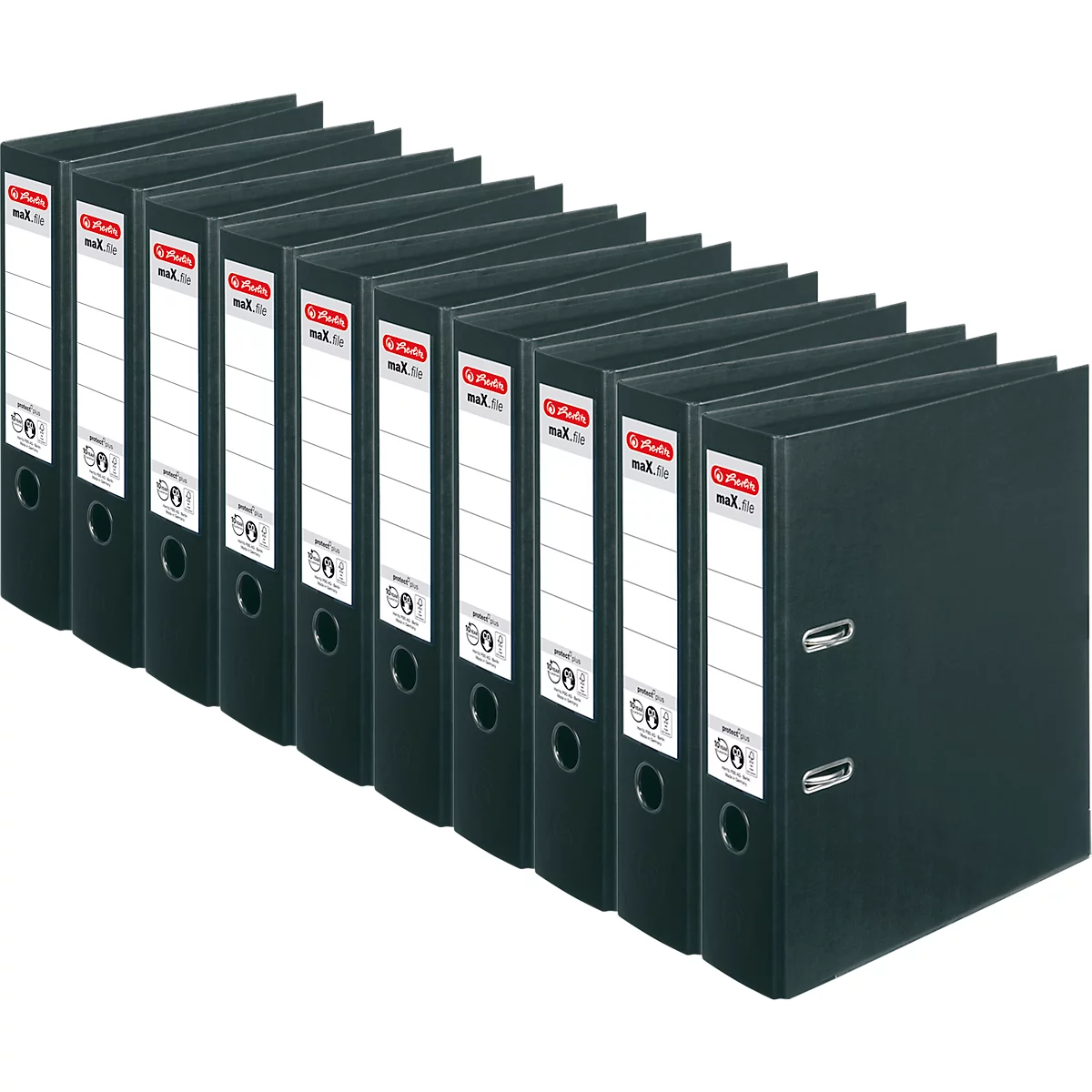 herlitz Ordner maX.file protect plus, DIN A4, Rückenbreite 80 mm, 10 Stück, schwarz