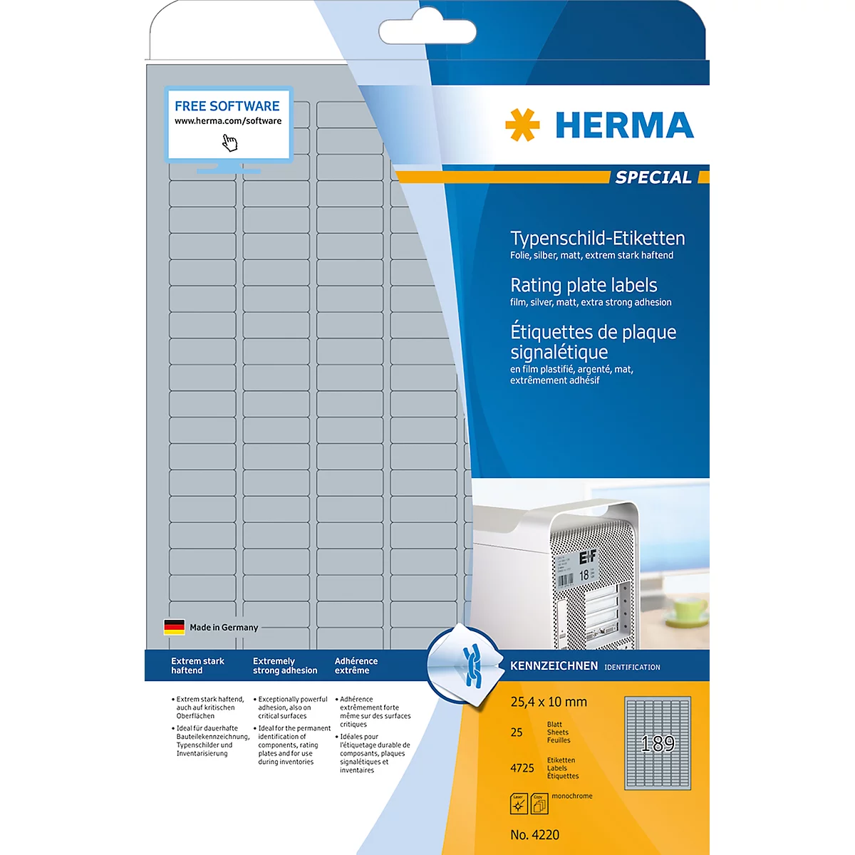 Herma Etiketten Nr. 4220 aus matter Polyesterfolie, 4725 Etiketten, 25 Bogen
