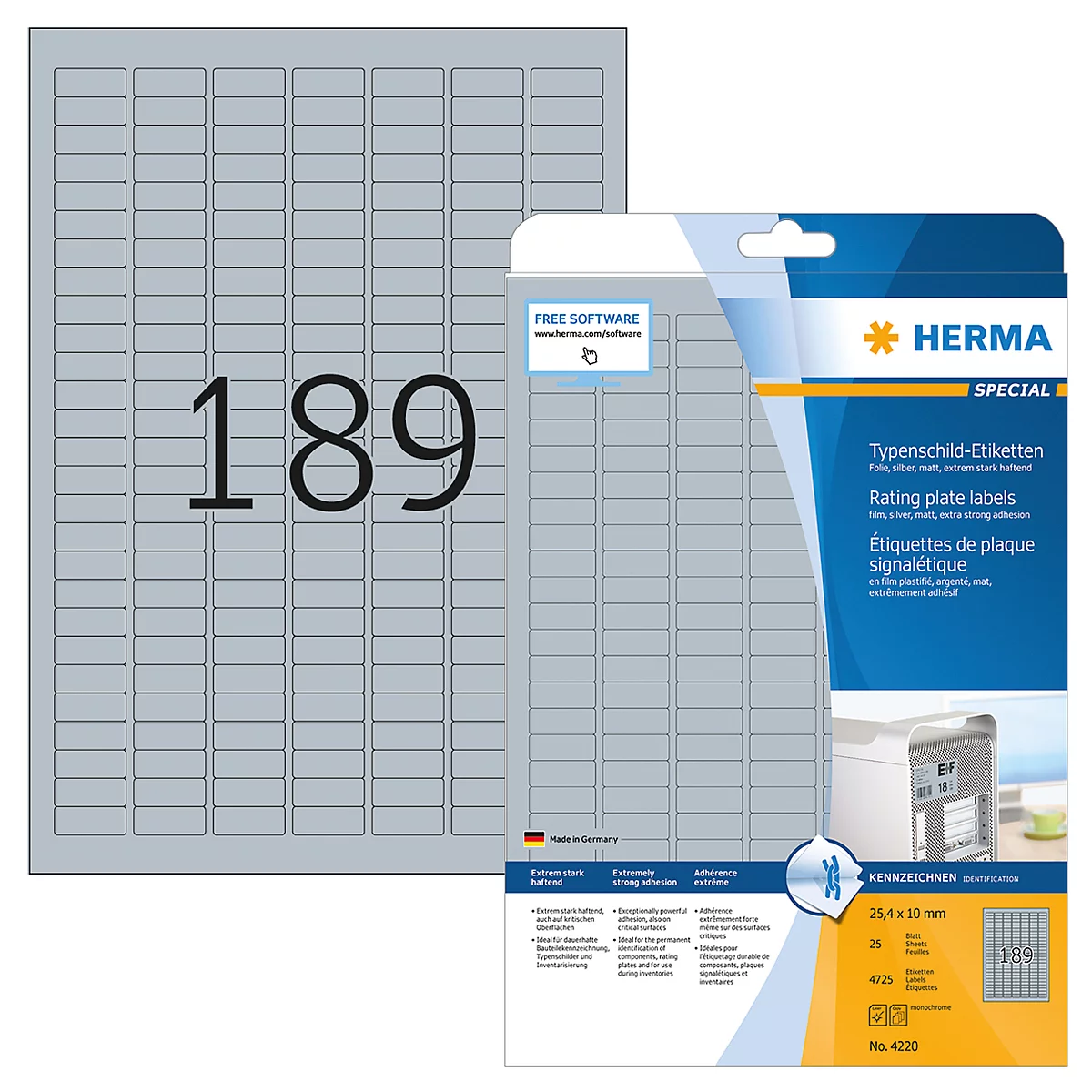 Herma Etiketten Nr. 4220 aus matter Polyesterfolie, 4725 Etiketten, 25 Bogen