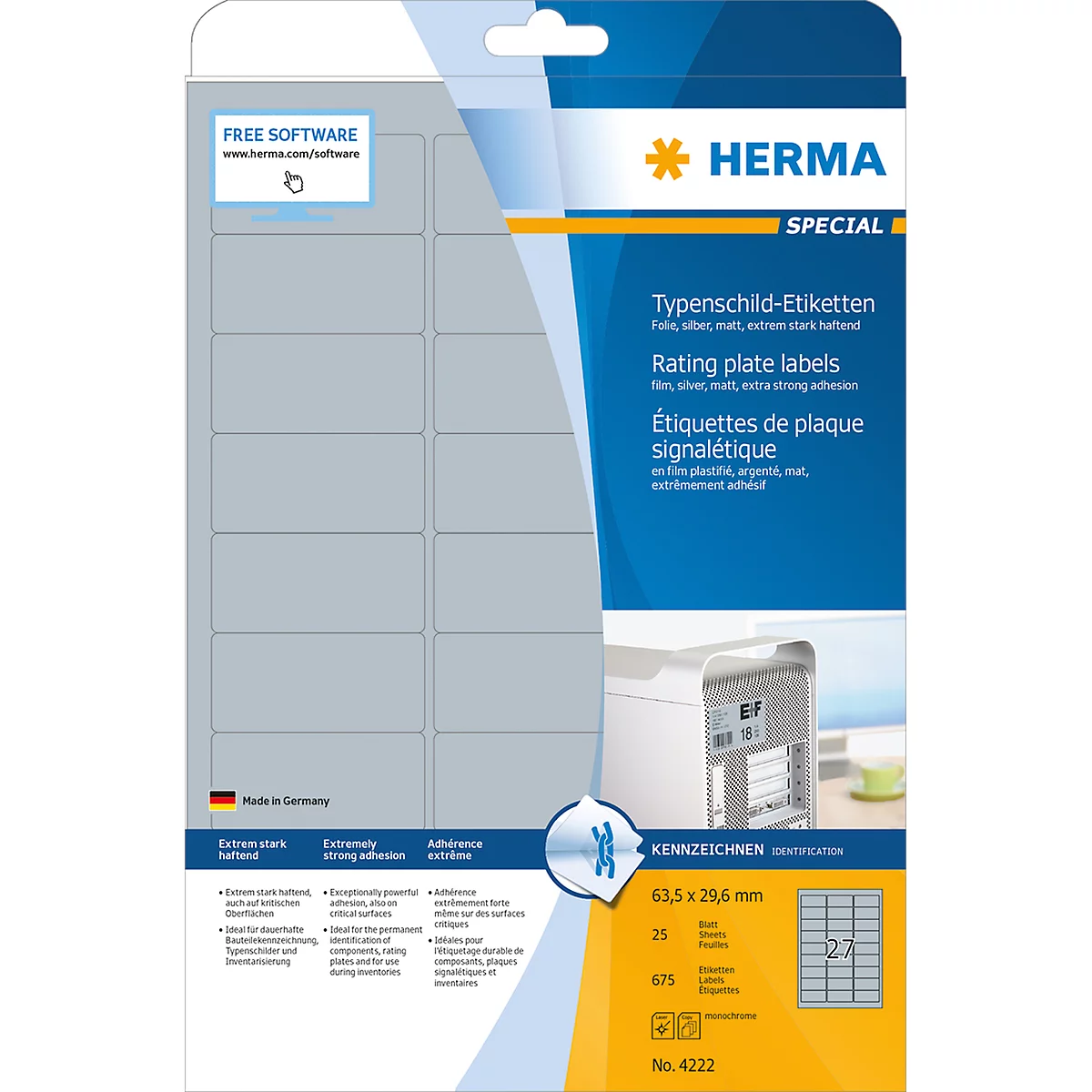 Herma etiketten nr. 4222 van matte polyesterfolie, 675 etiketten, 25 vellen
