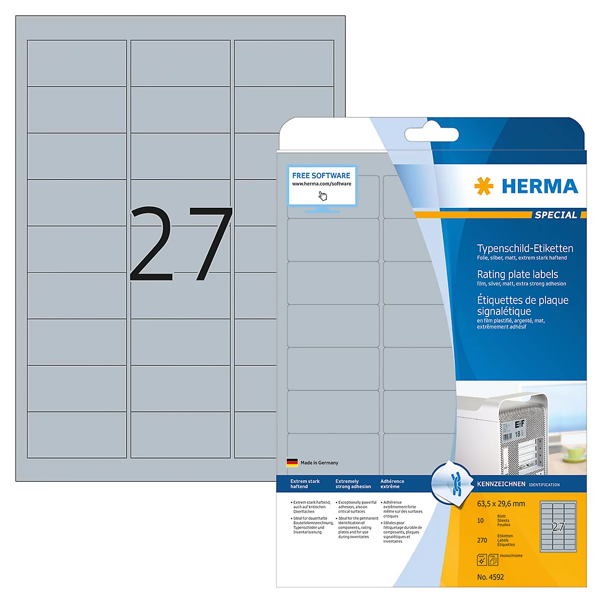 Herma Etiketten Nr. 4592 aus matter Polyesterfolie, 270 Etiketten, 10 Bogen