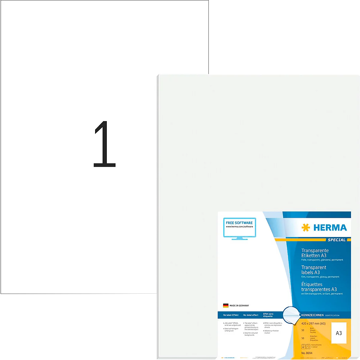 Herma folie-etiketten Speciaal Nr. 8694, 297 x 420 mm, weerbestendig, zelfklevend, permanent, transparant, 50 st.