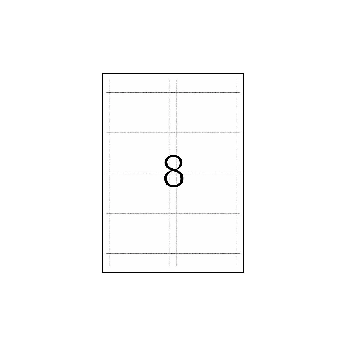 Ein weißes Blatt Papier mit einem 4x2 Raster aus gestrichelten Linien und einer großen schwarzen Ziffer 8 in der Mitte.