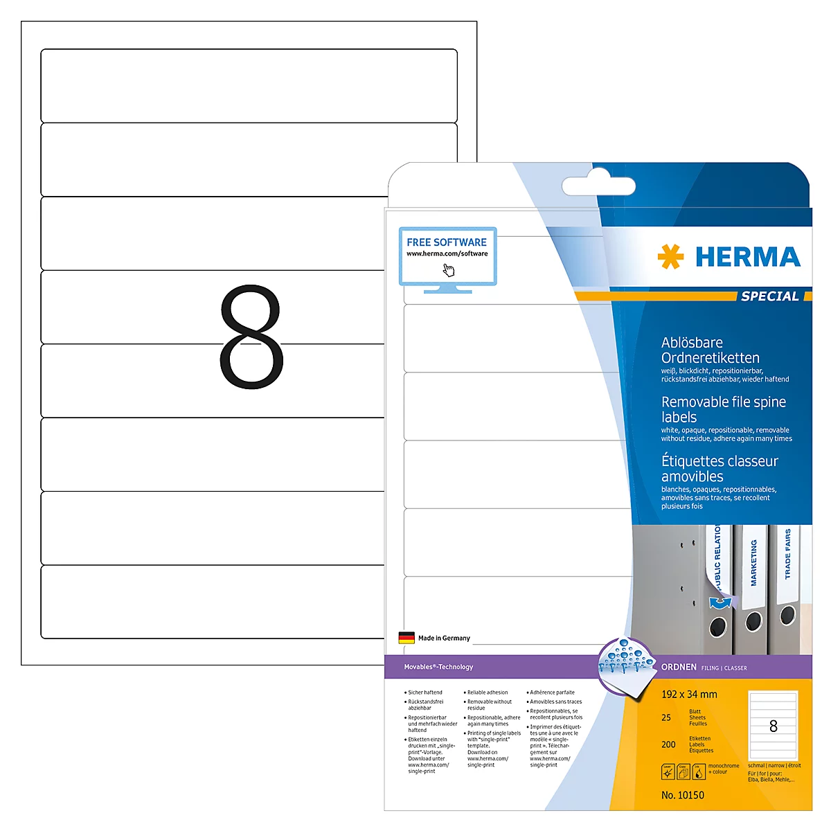 Herma ordneretiketten A4, rugbreedte 34 mm, 200 stuks, wit