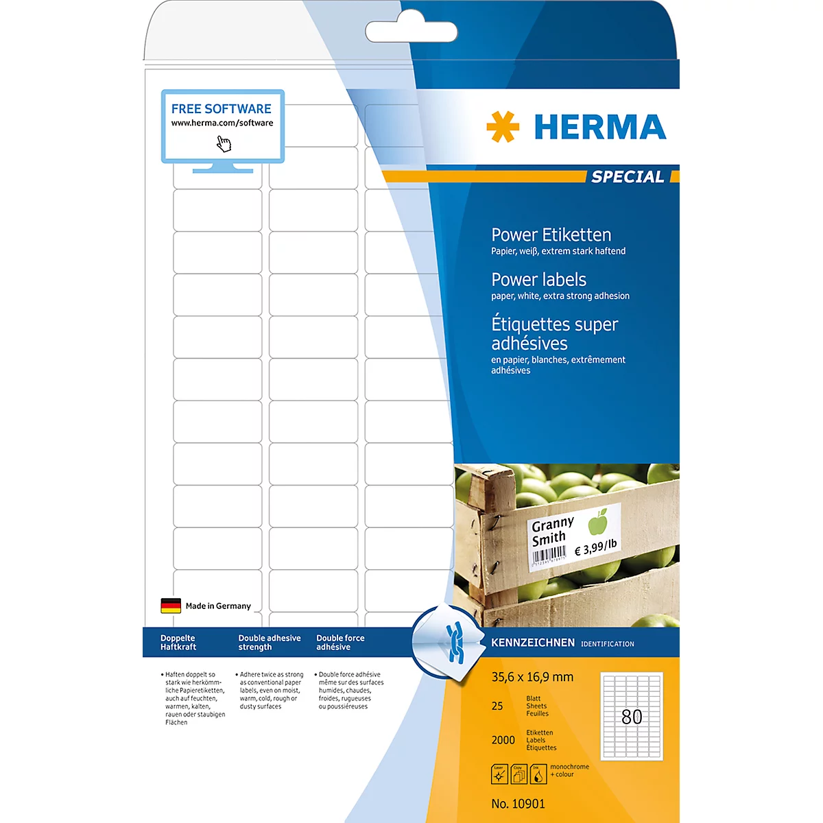 Herma Power-Etiketten Nr. 10901 auf DIN A4-Blättern, 2000 Etiketten, 25 Bogen