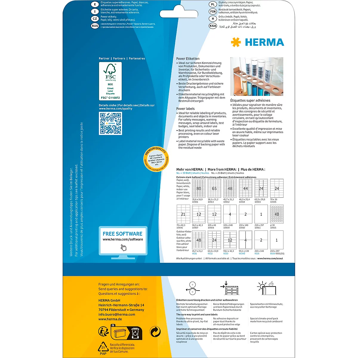 Herma Power-Etiketten Nr. 10906, 70 x 42,3 mm, selbstklebend, extrem stark haftend, Papier, weiß, 525 Stück
