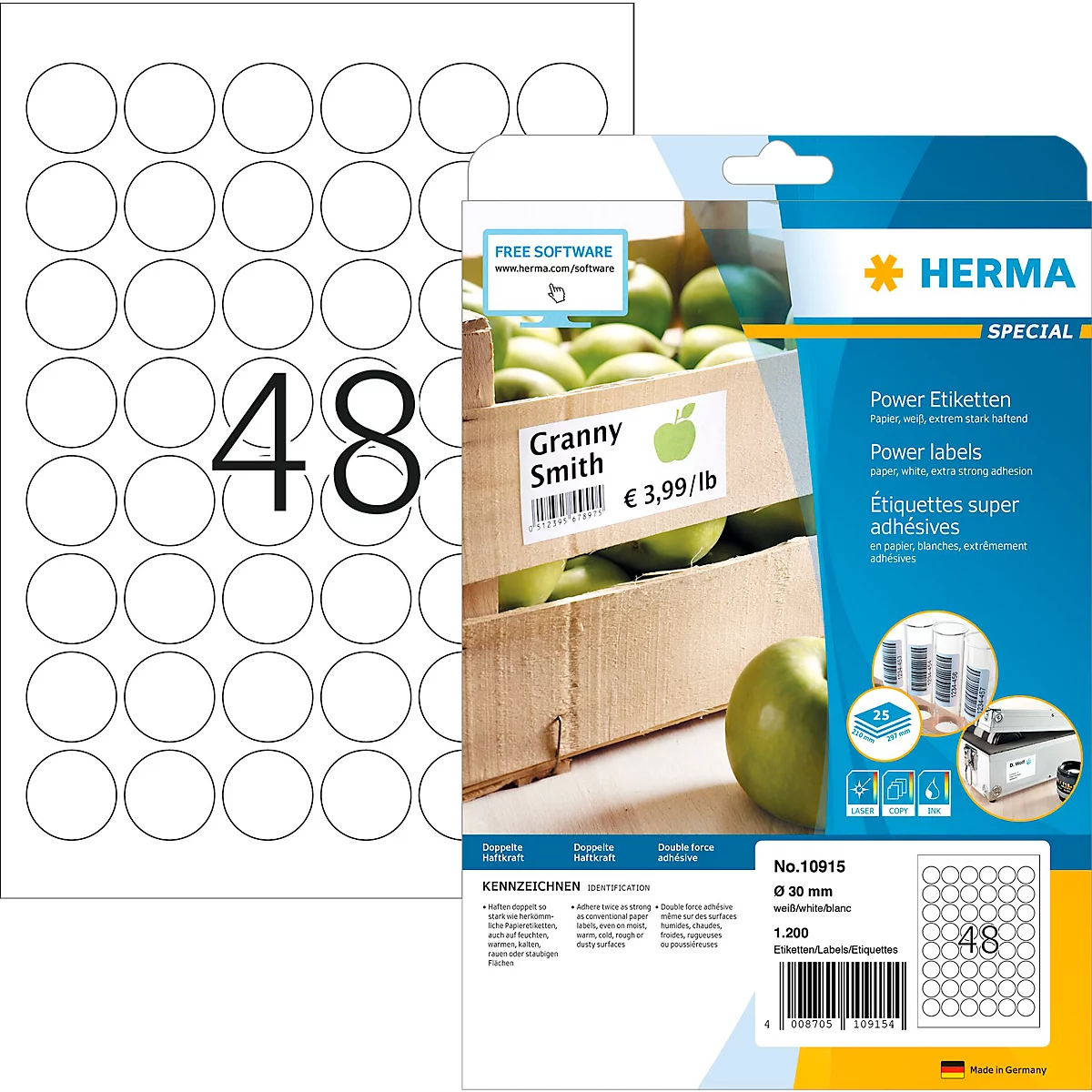 Herma Power etiketten nr. 10915, rond, Ø 30 mm, zelfklevend, extreem sterk hechtend, papier, mat, 1200 st.