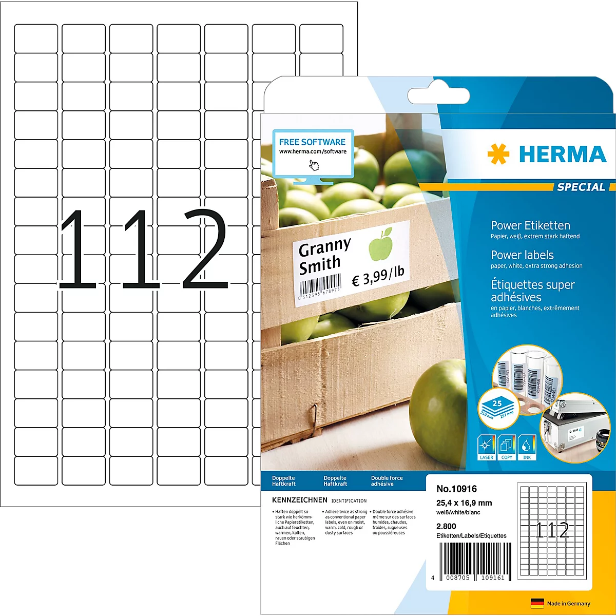 Herma Power etiketten nr. 10916, 25,4 x 16,9 mm, zelfklevend, extreem sterk hechtend, papier, mat, 2800 st.