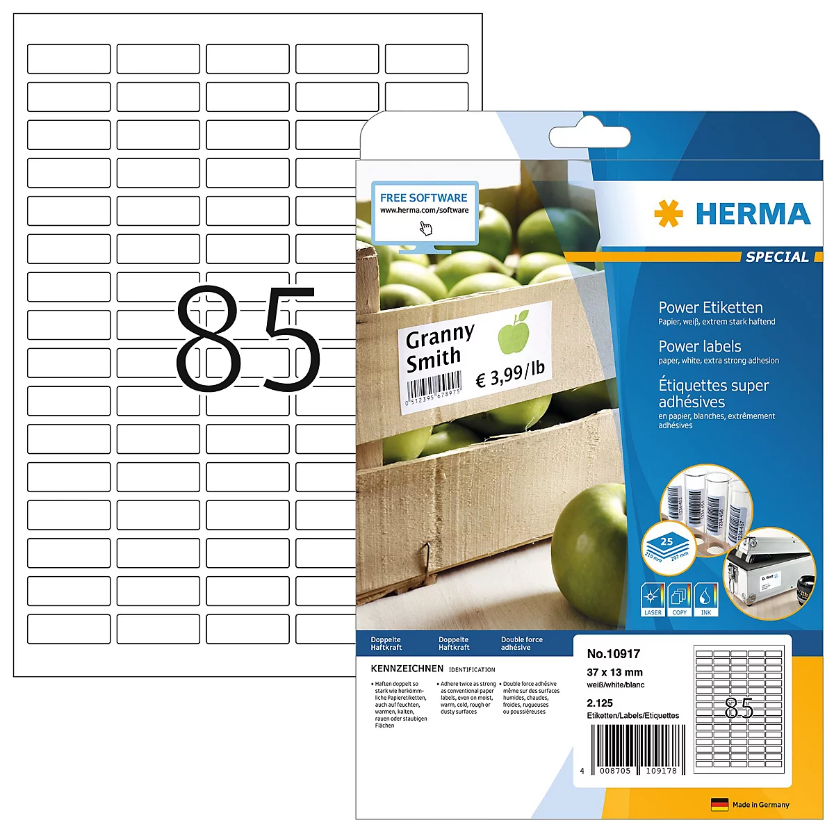 Herma Power-Etiketten Nr. 10917, 37 x 13 mm, selbstklebend, extrem stark haftend, Papier, matt, 2125 Stück