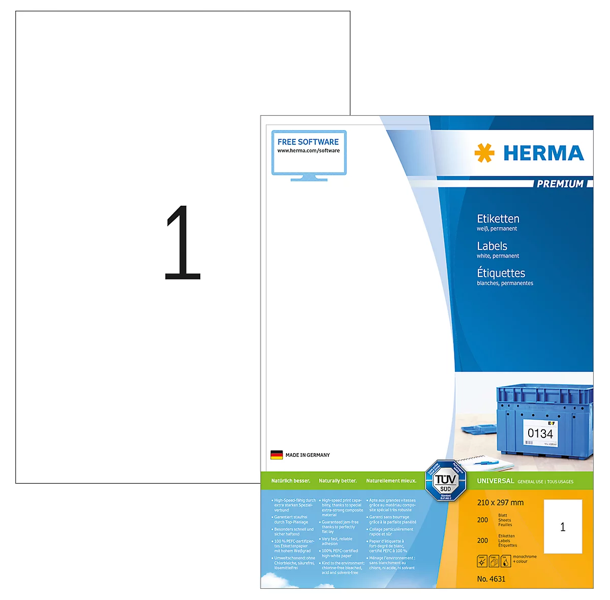 Herma Premium-Etiketten auf DIN A4-Blättern, 200 Etiketten, 200 Bogen