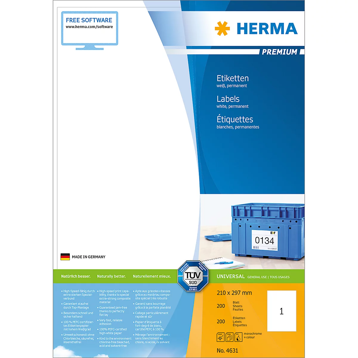 Herma Premium-Etiketten auf DIN A4-Blättern, 200 Etiketten, 200 Bogen