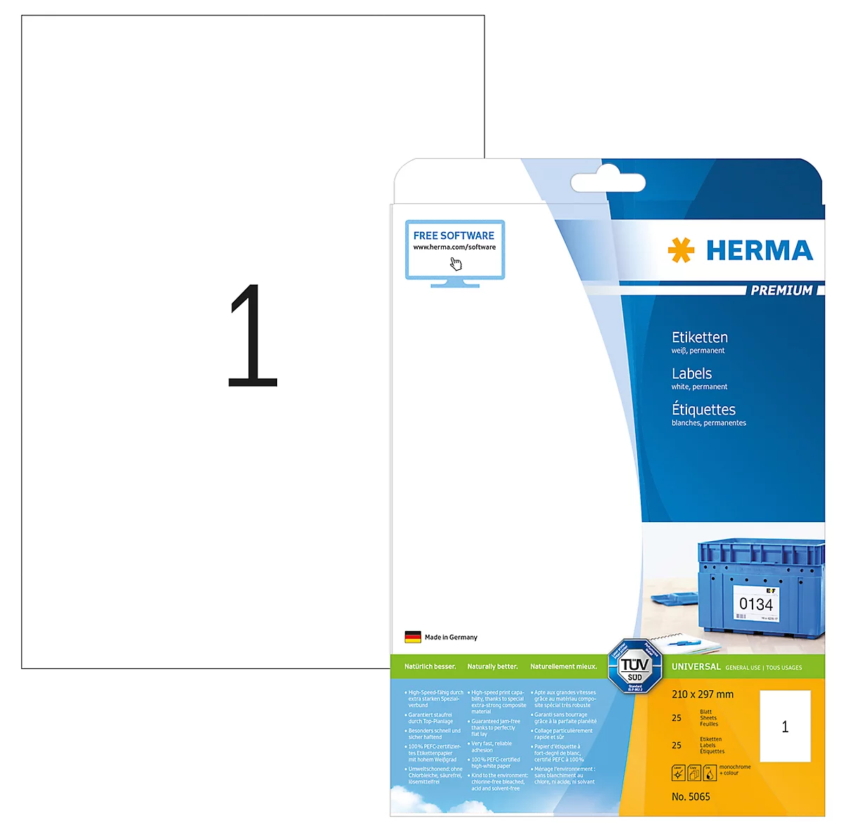 Herma Premium-Etiketten auf DIN A4-Blättern, 25 Etiketten, 25 Bogen