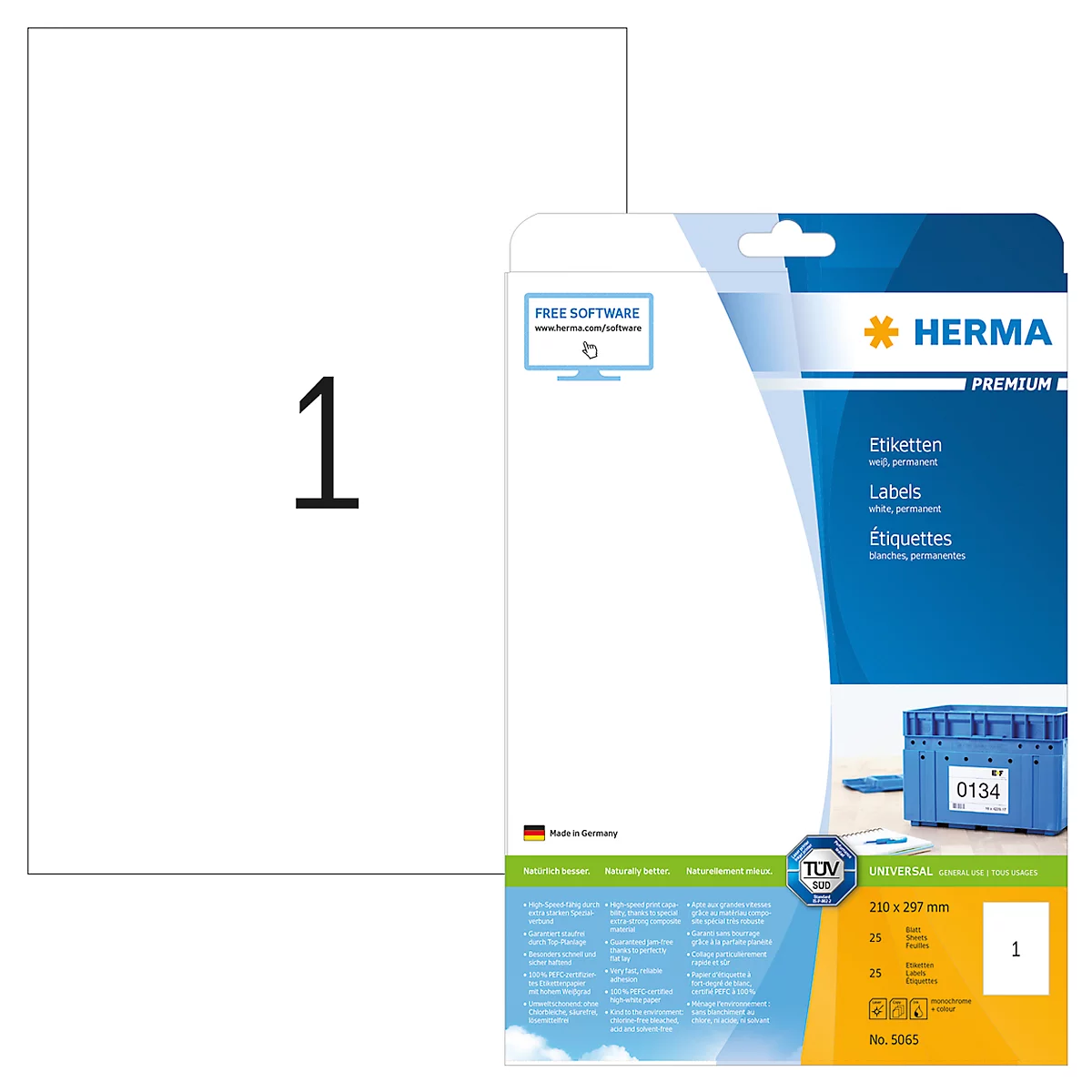 Herma Premium-Etiketten auf DIN A4-Blättern, 25 Etiketten, 25 Bogen