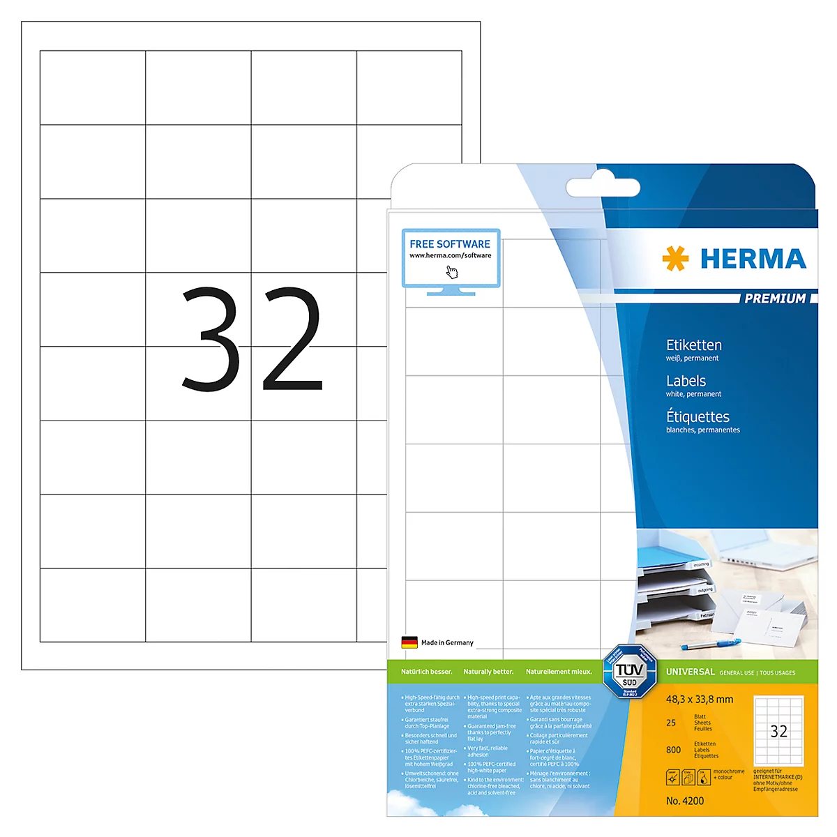 Herma Premium-Etiketten Nr. 4200 auf A4-Blättern, 800 Etiketten, 25 Bogen